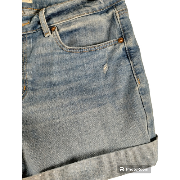 Ann Taylor Loft Mid Rise Denim Roll Cuff Cut-Off Distressed Shorts, Size 28/6 - Picture 4 of 9